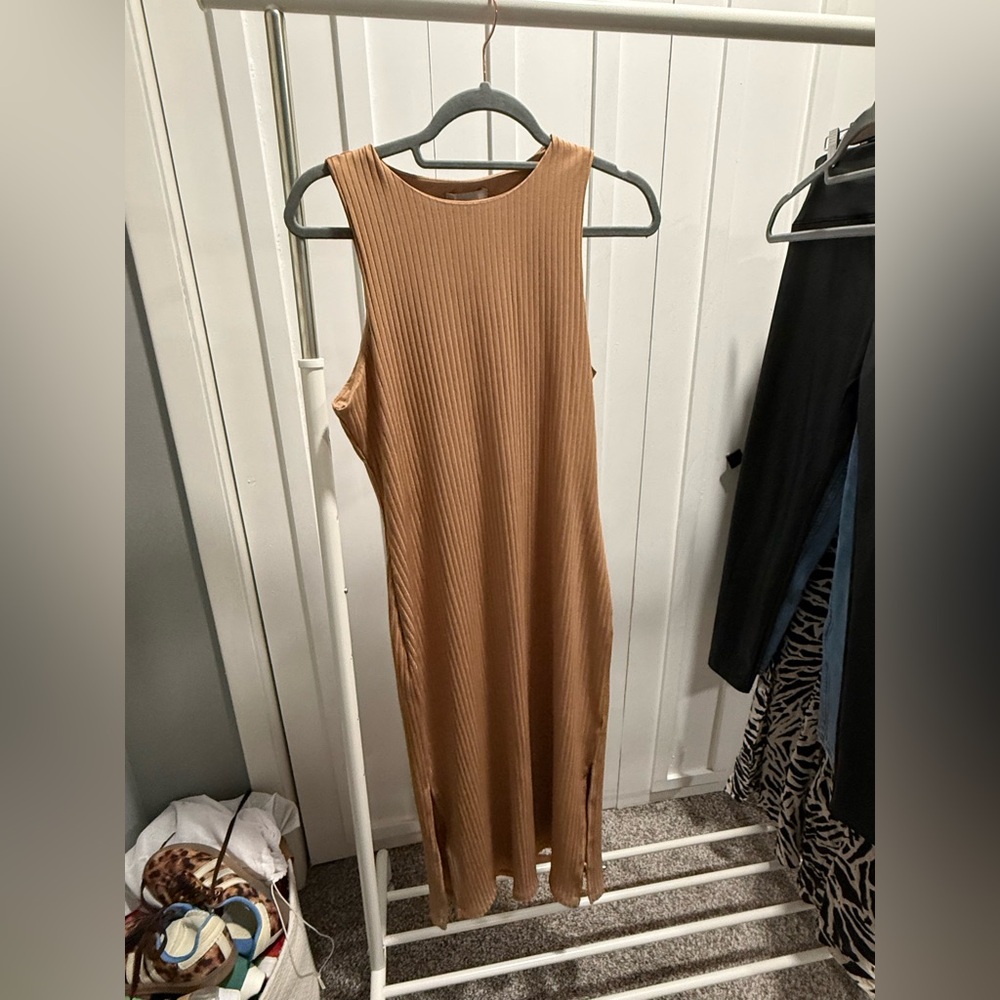 H&M Camel Ribbed Midi Dress